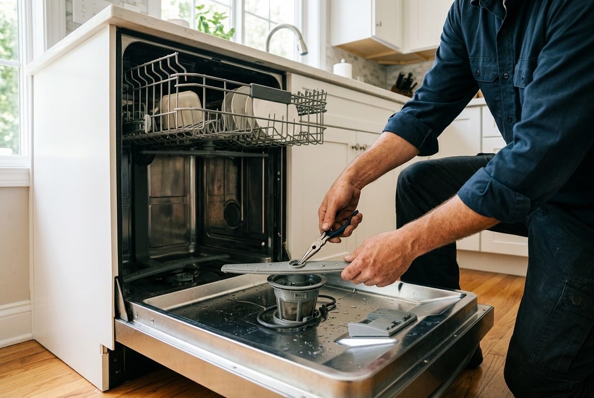 Dishwasher Repair technician at work